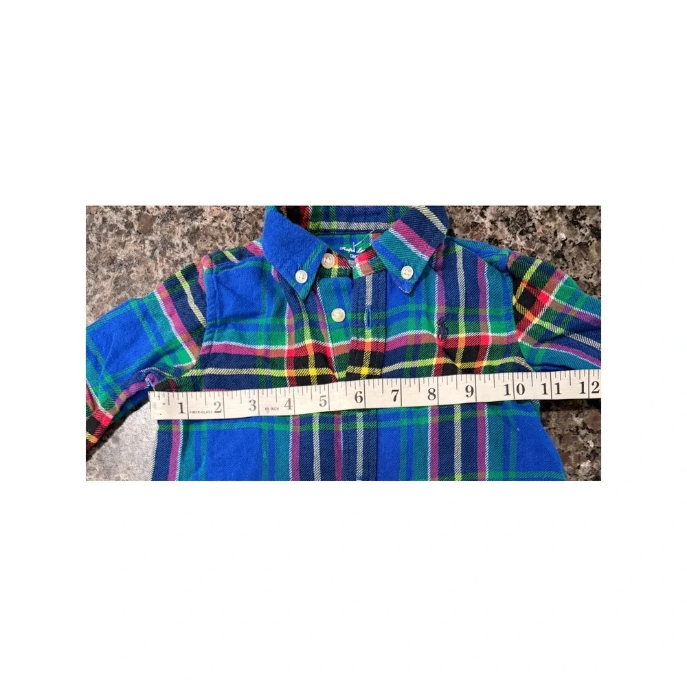 Ralph Lauren Blue Plaid Flannel Button Down Shirt Kids 6M Pony Logo